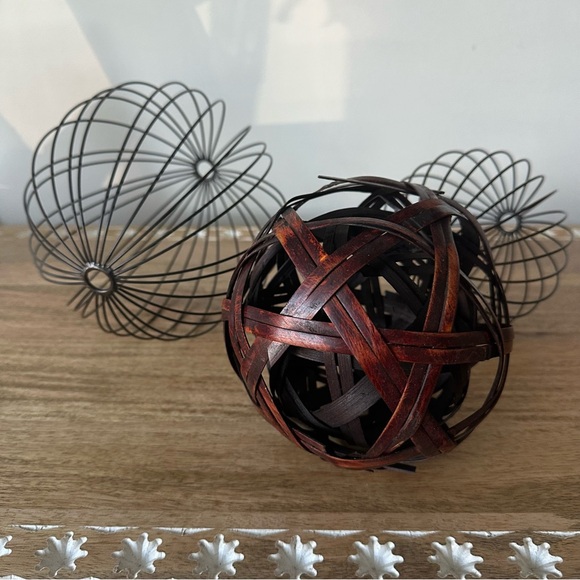 Set of 3 Decorative Metal and Wood Brown Spheres Ball Home Decor - Picture 1 of 5